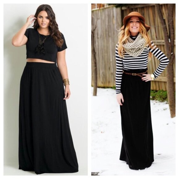 Lane Bryant Plus Size Basic Solid Black Maxi Skirt - Picture 1 of 7